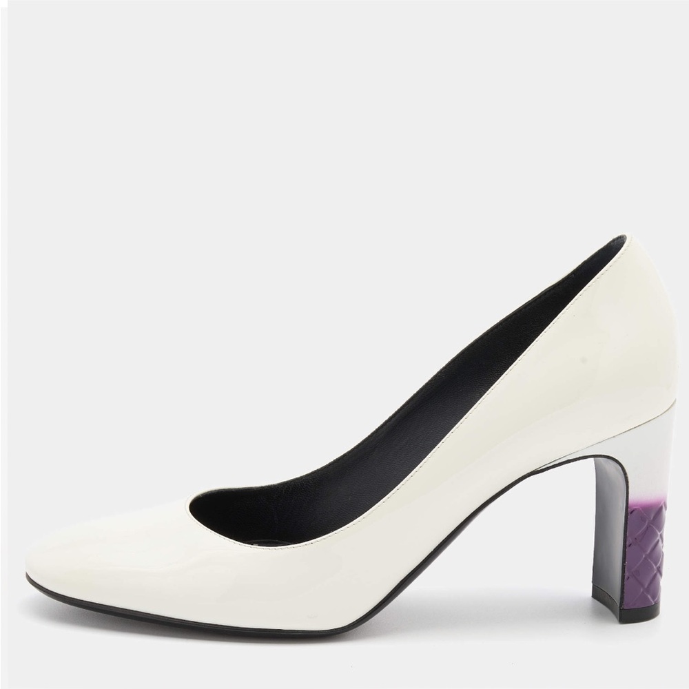 BOTTEGA VENETA Patent Intrecciato Block Heel Pumps